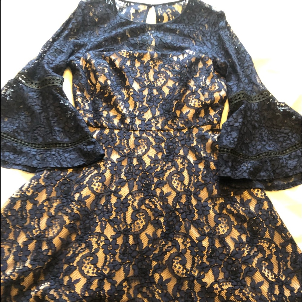 Eliza J lace navy cocktail blue dress